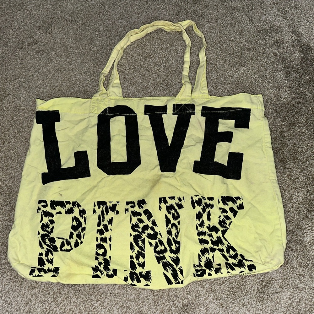 PINK neon green tote
